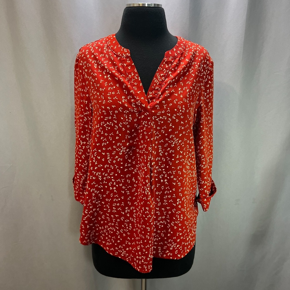 Viishow Tunic Blouse Top Womens Small Red Floral Stretch Casual Loose Fit V-Neck